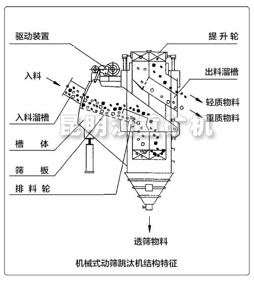 機(jī)械式動(dòng)篩跳汰機(jī)的內(nèi)部結(jié)構(gòu)特征示意圖